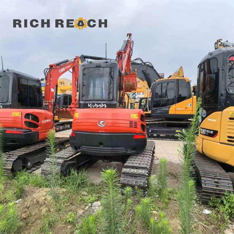 Side profile of a 2025 Kubota KX155-5 excavator showing boom and arm – fuel-efficient used compact excavator for sale, Richreach $15,278 with warranty